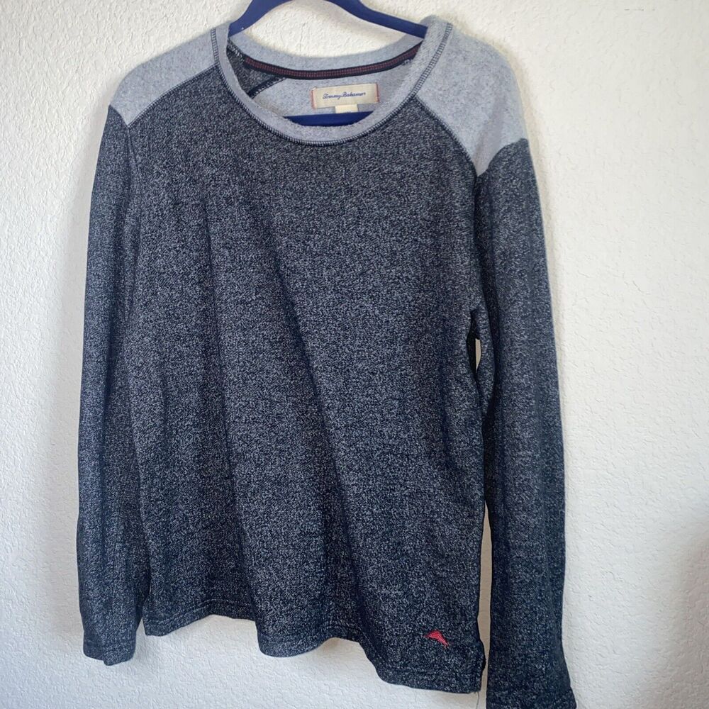 Tommy Bahama raglan Sweater Men M Gray Heathered Crew Leisure comfort